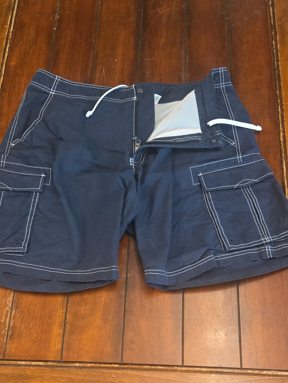 L.L. Bean Navy Cargo Swim Shorts with White Stitching